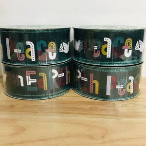 Wire Edge Ribbon NEW 4 rolls of 2.5" x 50 yards Peace on Earth Holiday Ribbon